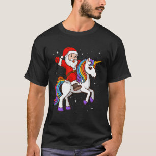 Santa Riding Unicorn Mystical Animal Xmas Magical T-Shirt