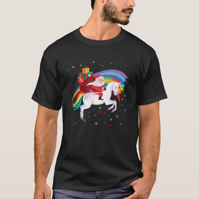 Santa Riding Unicorn Xmas Shirt Stocking Christmas (Front)