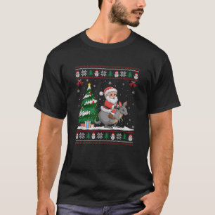 Santa Riding Wallaby Tree Lighting Christmas Pajam T-Shirt