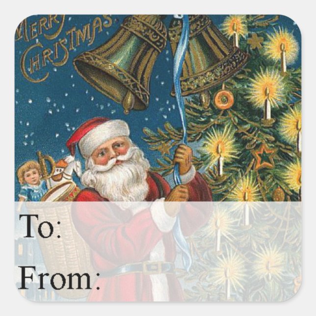 Santa Rings in Christmas Vintage Gift Tag (Front)