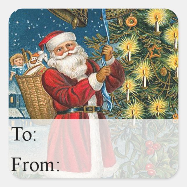 Santa Rings in Christmas Vintage Gift Tag (Front)