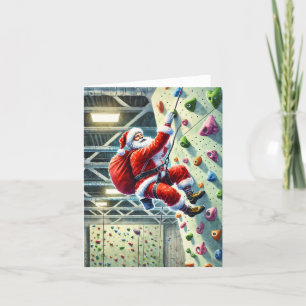 Santa Rock Climbing in Gym Christmas  Holiday Card