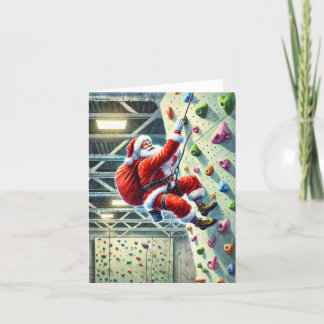 Santa Rock Climbing in Gym Christmas  Holiday Card