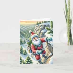 Santa Rock Climbing in Mountains Christmas Card