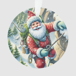 Santa Rock Climbing in Mountains Christmas  Ornament
