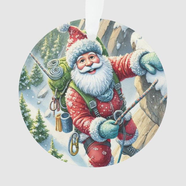 Santa Rock Climbing in Mountains Christmas  Ornament (Front)