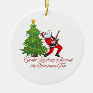 Santa Rocking Around the Christmas Tree on a Ceramic Tree Decoration