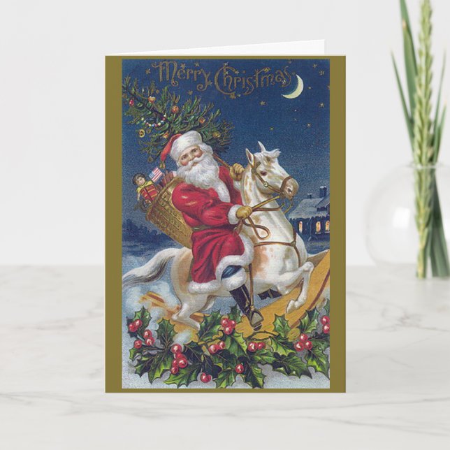 Santa Rocking Horse Christmas Card (Front)