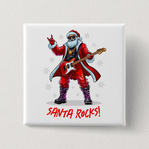 Santa Rocks! Funny Santa Claus playing guitar 15 Cm Square Badge