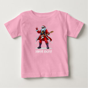 Santa Rocks! Funny Santa Claus playing guitar Baby T-Shirt