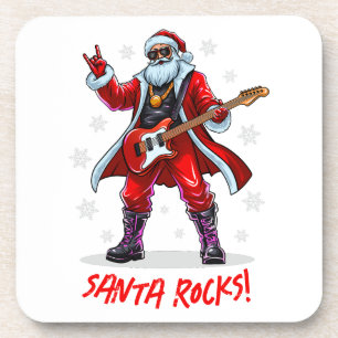 Santa Rocks! Funny Santa Claus playing guitar Coaster