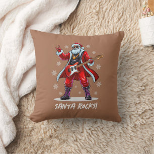Santa Rocks! Funny Santa Claus playing guitar Cushion