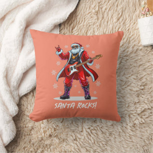 Santa Rocks! Funny Santa Claus playing guitar Cushion