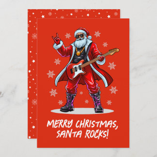 Santa Rocks! Funny Santa Claus playing guitar Holiday Card