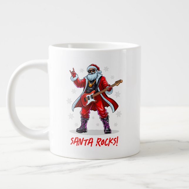 Santa Rocks! Funny Santa Claus playing guitar Large Coffee Mug (Left)