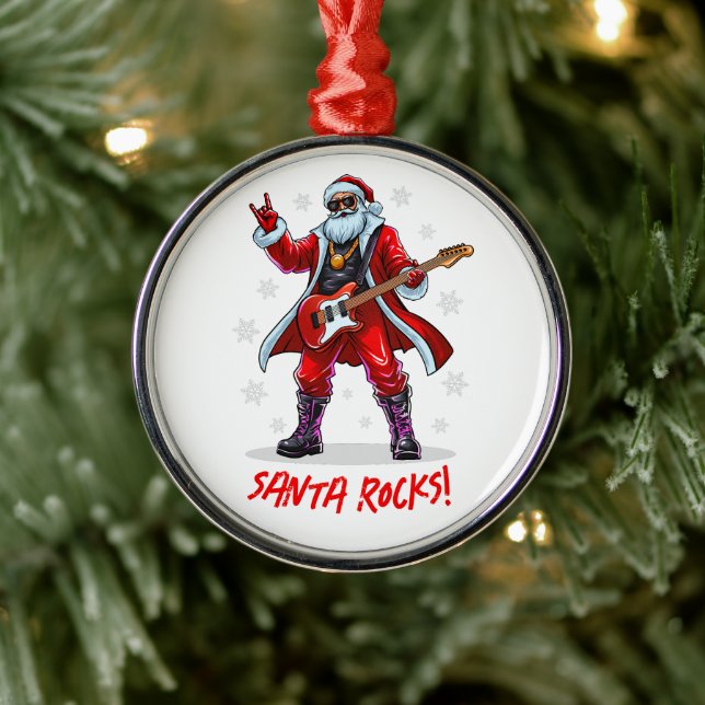 Santa Rocks! Funny Santa Claus playing guitar Metal Tree Decoration (Tree)