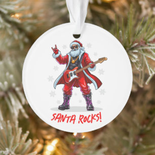 Santa Rocks! Funny Santa Claus playing guitar Ornament