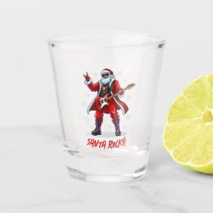 Santa Rocks! Funny Santa Claus playing guitar Shot Glass