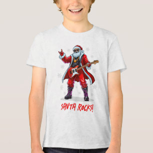 Santa Rocks! Funny Santa Claus playing guitar Tri-Blend Shirt
