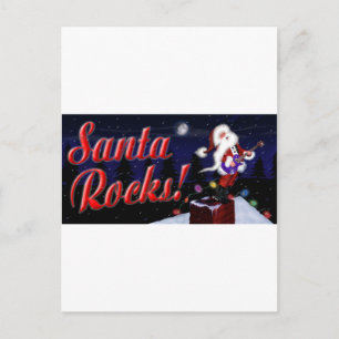 Santa Rocks Santa Plays Guitar on the Roof in a Sn Holiday Postcard