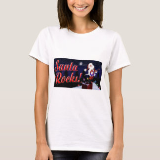 Santa Rocks Santa Plays Guitar on the Roof in a Sn T-Shirt