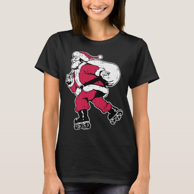 Santa Roller Skate Christmas Pajama Christmas Skat T-Shirt (Front)