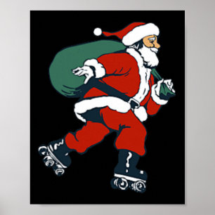 Santa Roller Skating Fun Christmas Skater Kids Boy Poster