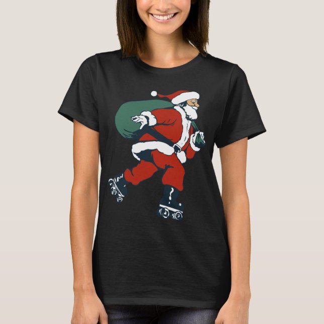 Santa Roller Skating Funny Christmas Skater Kids B T-Shirt (Front)