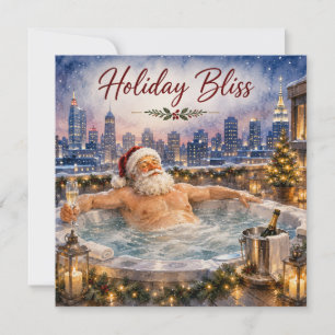 Santa Rooftop Hot Tub Holiday Bliss Christmas Card