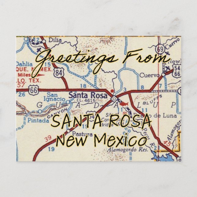 Santa Rosa NM Vintage Map Postcard (Front)