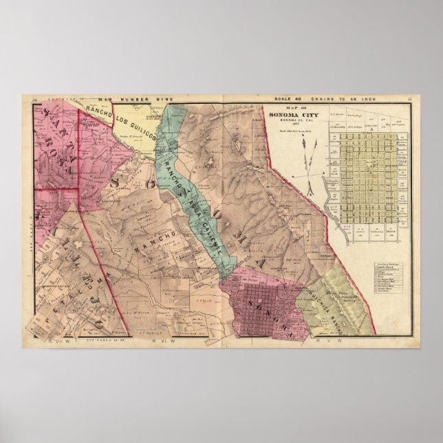 Santa Rosa, Vallejo, and Sonoma Townships Poster (Front)