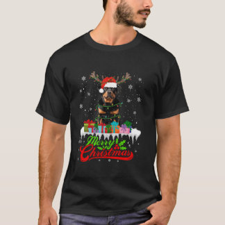 Santa Rottweiler Dog Christmas Pyjamas Xmas Lights T-Shirt