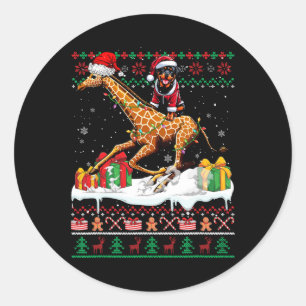 Santa Rottweiler Riding Giraffe Christmas Sweater Classic Round Sticker