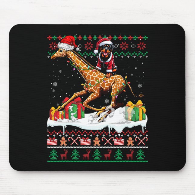 Santa Rottweiler Riding Giraffe Christmas Sweater  Mouse Mat (Front)