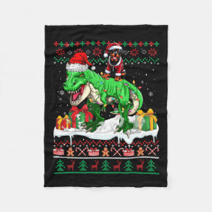 Santa Rottweiler Riding T-rex Christmas Sweater Lo Fleece Blanket