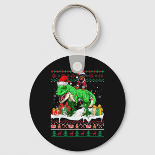 Santa Rottweiler Riding T-rex Christmas Sweater Lo Key Ring
