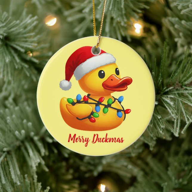 Santa Rubber Duck Christmas Merry Duckmas Funny Ceramic Tree Decoration (Tree)