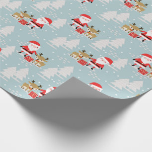 Santa Rudolph and Pine Trees Wrapping Paper
