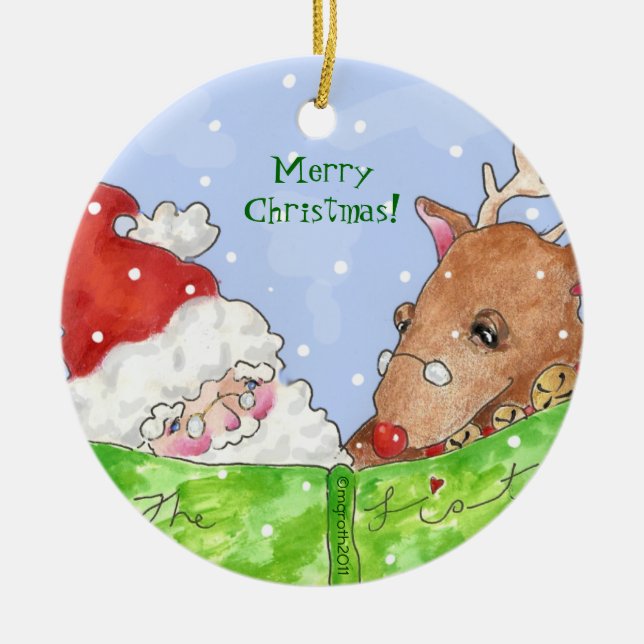 santa, rudolph and the list! ceramic tree decoration (Front)