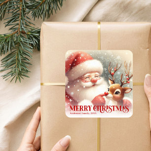 Santa Rudolph Custom Name Merry Christmas Gift  Square Sticker