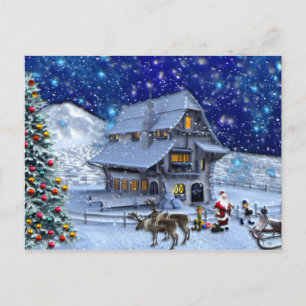 Santa Rudolph Elf with Sled Postcard