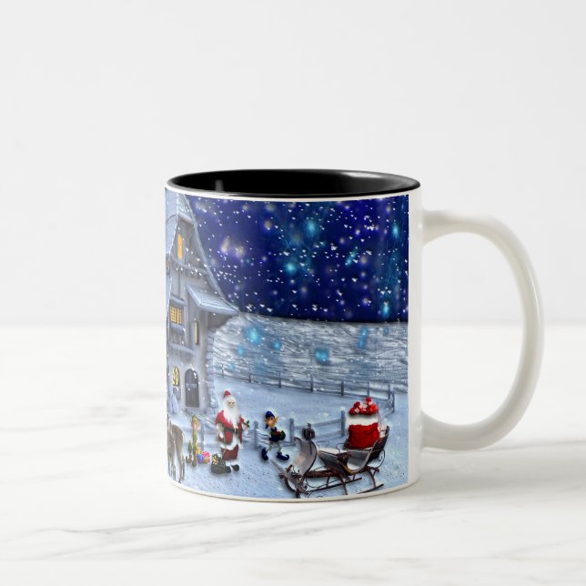 Santa Rudolph Elf with Sled Two-Tone Coffee Mug (Right)