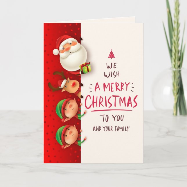 Santa, Rudolph & Elves Christmas Greeting Card (Front)