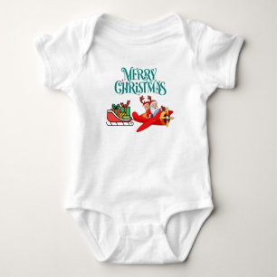 Santa & Rudolph in Aeroplane with Sleigh,Christmas Baby Bodysuit
