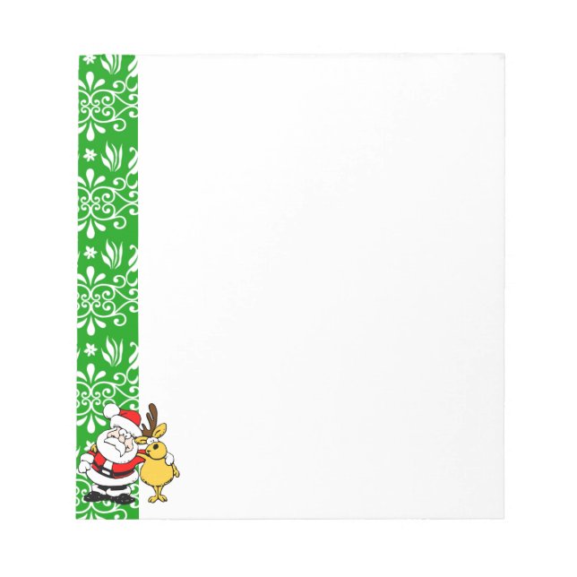 Santa & Rudolph on Green Background Notepad (Front)