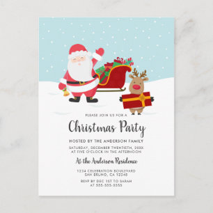 Santa, Rudolph & Sled Christmas Party Invitations