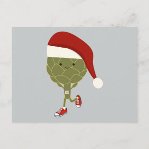 Santa Running Artichoke Holiday Postcard
