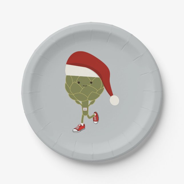 Santa Running Artichoke Paper Plate (Front)