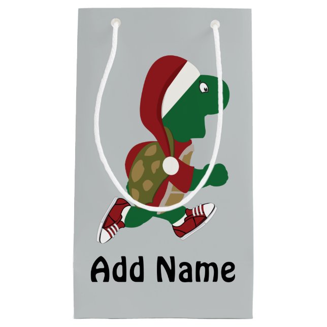 Santa Running Turtle Small Gift Bag (Front)