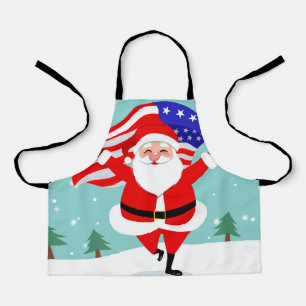 Santa running with american flag apron